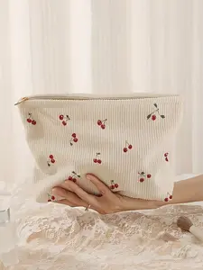 Cherry Theme Makeup Bag, Durable Polyester Zipper Pouch, Travel Wash Bag, Lightweight Cosmetic Organizer, Perfect Gift for Women, Versatile Use