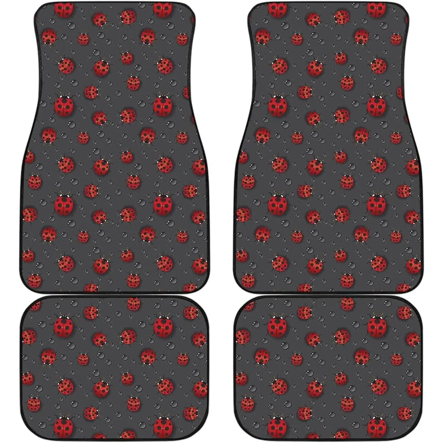 Ladybug Print Car Floor Mats Set - Front & Back | Cute Bug Design Auto Accessories | Protect Vehicle Interior | Universal Fit | Easy to Clean | Ideal Gift for Car Owners | Red & Black Theme | Girly Car Accessories Automotive Mats