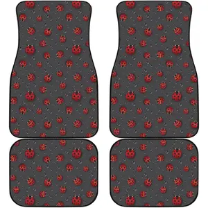 Ladybug Print Car Floor Mats Set - Front & Back | Cute Bug Design Auto Accessories | Protect Vehicle Interior | Universal Fit | Easy to Clean | Ideal Gift for Car Owners | Red & Black Theme ﻿