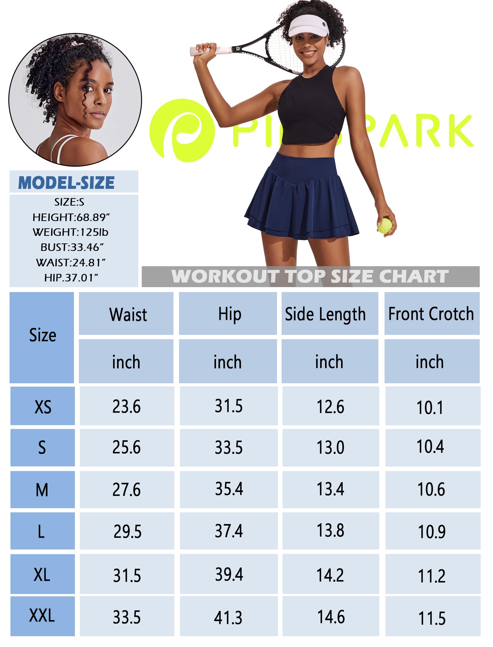 PINSPARK Womens Tennis Skirt with Pockets Double Ruffle Stretchy Athletic Skirts Lightweight Cute Golf Skort, Neon Yellow Large OutdoorFun