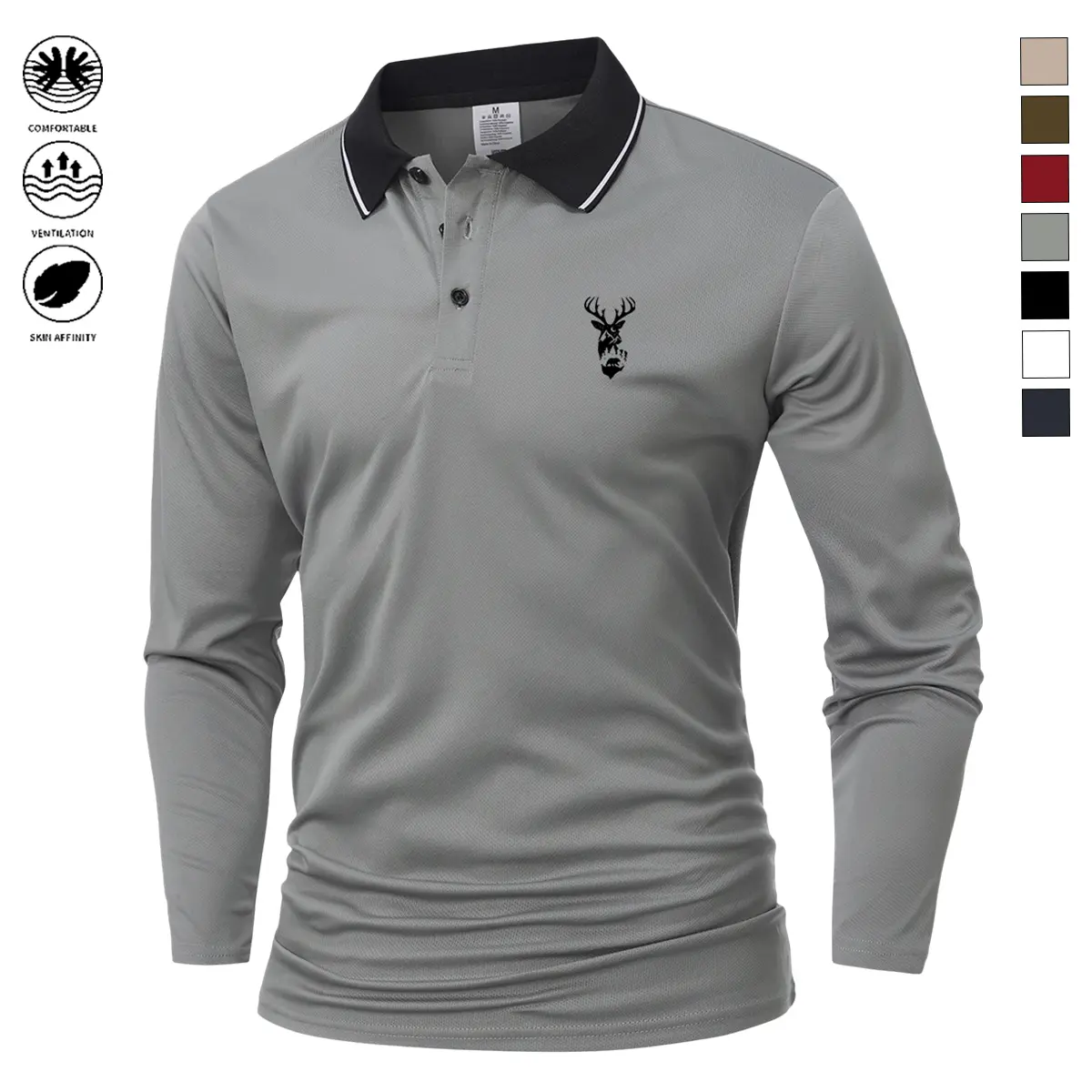 Menswear Long-Sleeve Striped Polo Shirt - Turn-Down Collar, Polyester, Machine Washable, Multi-Color, Casual Athletic Top for Spring & Autumn, Ideal for Business, Travel, Home Wear