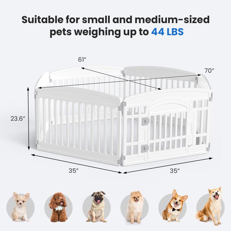 Plastic Pet Playpen, Durable Puppy Playpen with Lockable Door and Non-Slip Bottom, Portable Indoor Outdoor Puppy Pen
