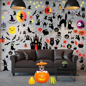 124 Piece Wall Decals: Pumpkin Spider Ghost Window Stickers - Removable Wall Sticker Cling Decals for Halloween Party & Home Decorations