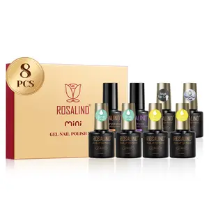 ROSALIND Mini 8Pcs Functional Gel Polish Set with Nail Prep Dehydrator Nail Primer Base Coat Glitter Glossy Matte Top Coat Gel Varnishes Classic Set Cure with UV LED Nail Lamp Beauty