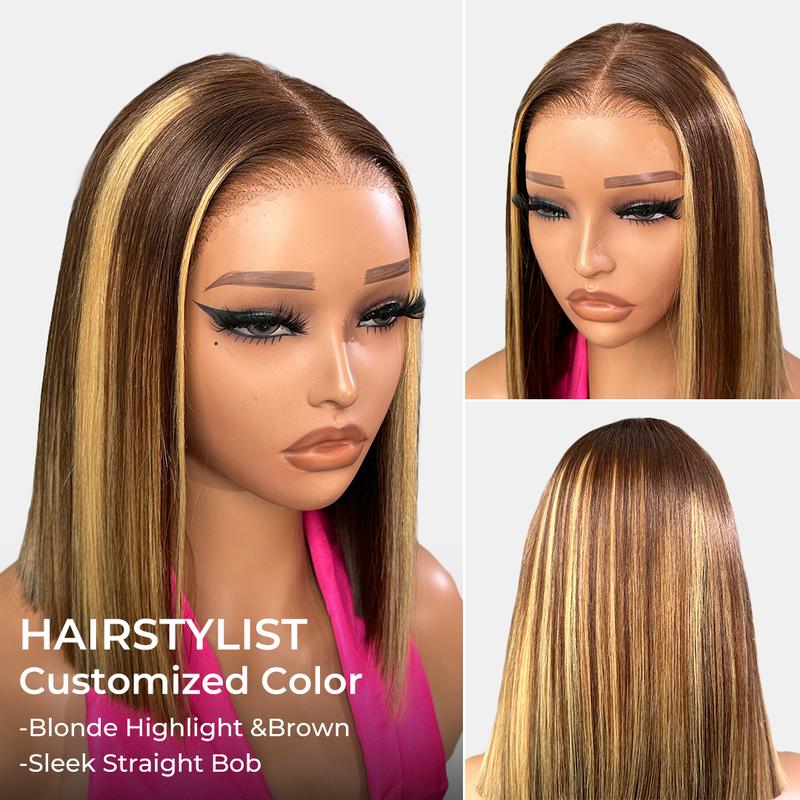 【New In】Alipearl Hair Glueless Highlight Short Bob Wig Straight 7x4 Lace Closure Bob Wig Ready to Go Pre Cut Pre Plucked Human Hair TikTokShopBacktoSchool