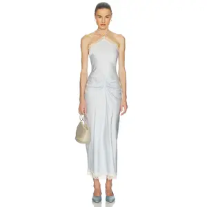 Helsa Viscose Satin Dress With Lace in Baby Blue