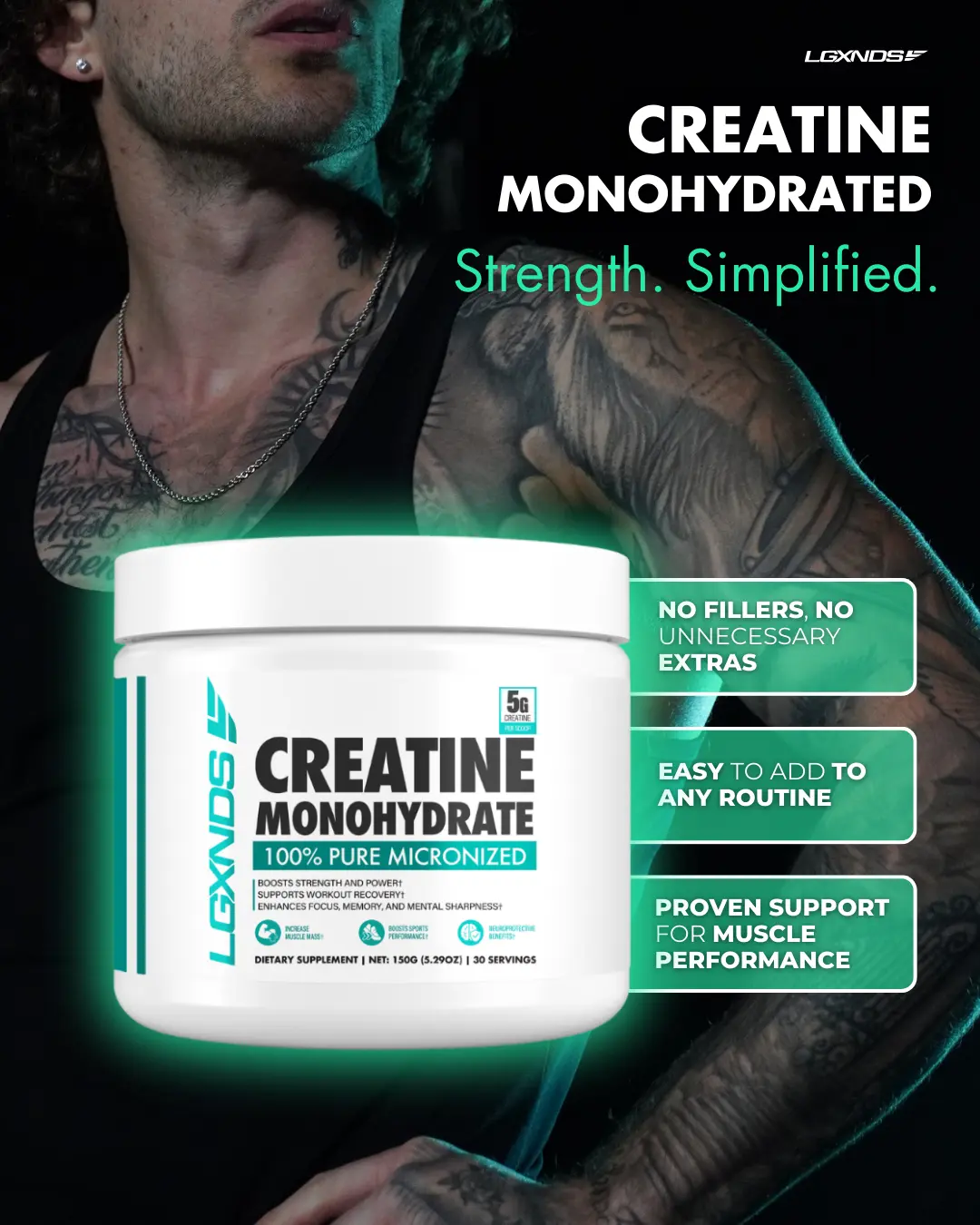 LGXNDS Micronized Creatine Monohydrate Powder 5g per Scoop