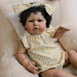 Lifelike Reborn Baby Dolls Black, 24inch Realistic Black Newborn Real Life Baby Dolls Soft Vinyl Baby Dolls with Clothes and Toy Gift for Kids Age 3+