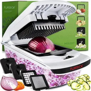 Fmdeals  Vegetable Chopper - Spiralizer Vegetable Slicer - Onion Chopper with Container - Pro Food Chopper - Slicer Dicer Cutter - (4 in 1, White)