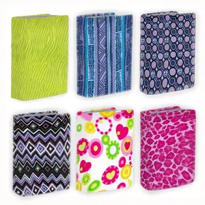Stretchable Book Covers 6-Count Assorted Prints for Standard Size 8x10 inch Books Green Zebra, Geometric, Peace Signs, Zig Zags, Hearts, Pink Cheetah