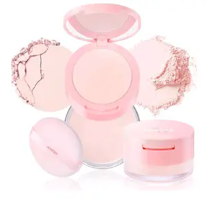 Pink Setting Powder, Loose and Pressed Face Powder 2 in 1 Bright Blurring Powder for Makeup 24H Oil Shine Control Bake Finishing Powder for All Skin Type Natural Matte Finish #Pink