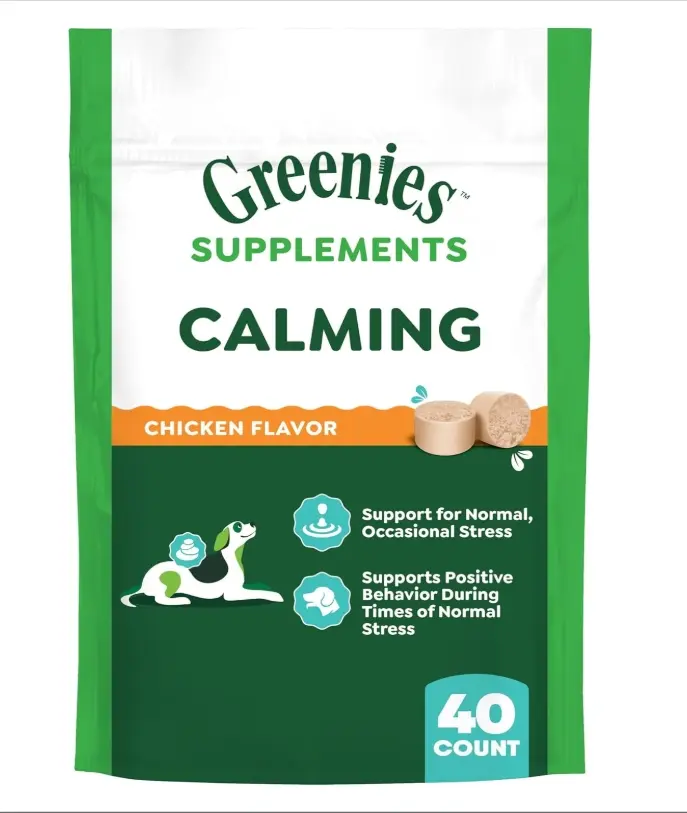 Greenies Calming Chews for Dogs Chicken Flavor 7.3 oz 40 ct Supports Calmness Relaxation with L-Tryptophan & L-Theanine Made in USA