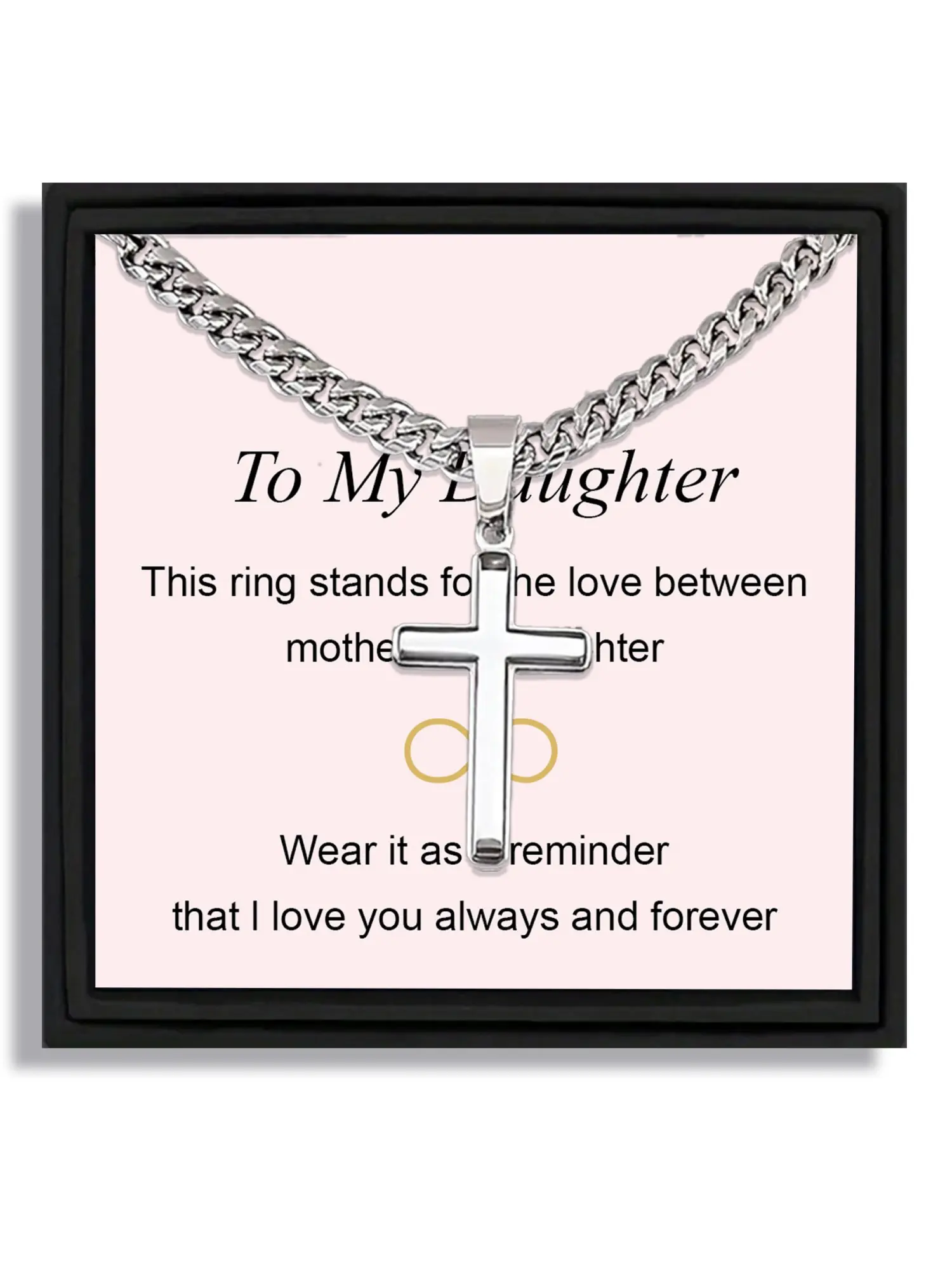 1 piece silver cross pendant Cuban link necklace for Valentine's Day birthday Christmas gift for daughter with blessing card and box