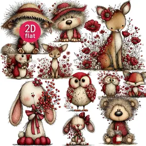 2D Cute Animal Sticker Decorative Stickers 4-7cm Fruit and Flower Theme Exquisite Cartoon Stickers for Crafts Journal Decoration Sticker Pack