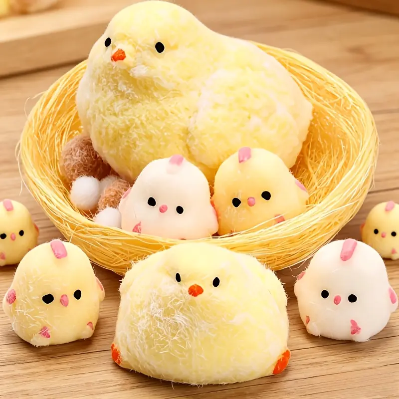 6Pcs Taba Handmade Squishy Chick Toys Stress Relief Squeeze Toy. Cute Sensory Toys. Handmade Soft Silicone StickyToys. Bouncy Stress and Relaxation Toys. Stretchable Springy Toys