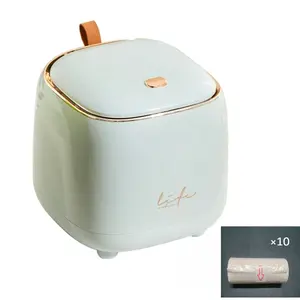 PrimPick Mini countertop trash can with 10 rolls of garbage bags, waste bin with press-type lid, wastebasket trash can dispenser, suitable for bathroom countertops and coffee tables