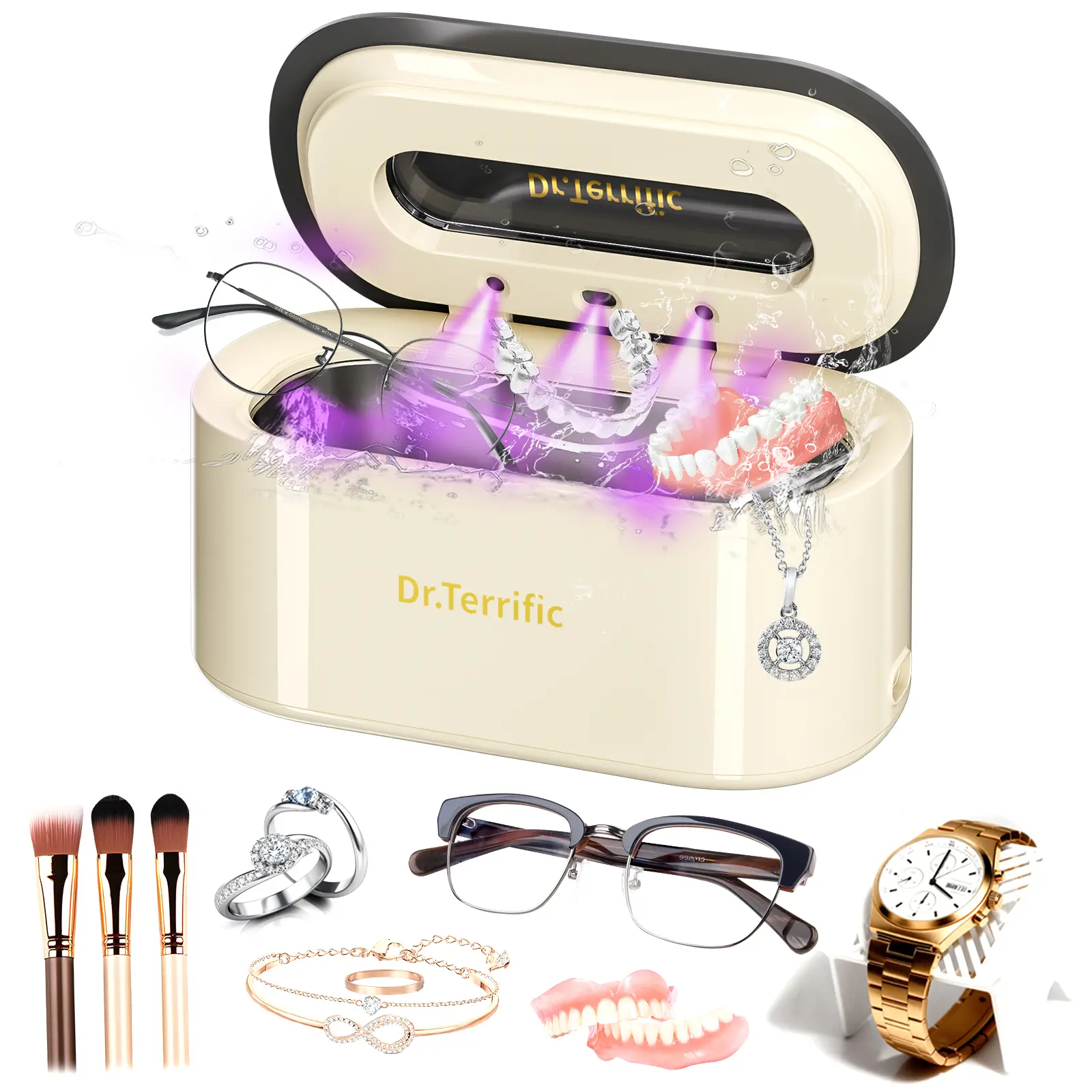 Dr.Terrific Ultrasonic Jewelry Cleaner M9B301, Smart Digital Screen, 350ml, 48000Hz, Multi-Speed Modes for Jewelry, Eyeglasses, Rings, Watch