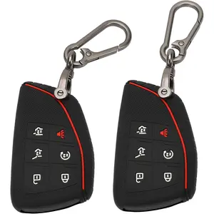 2 Pack for GMC Key Fob Cover with Keychain, 6 Buttons Silicone Rubber Key Fob Case Compatible with 2021 2022 2023 2024 Chevy Suburban 1500 Tahoe GMC Yukon Denali YG0G21TB2, Black