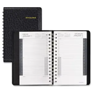 212 MAIN Small 24-Hour Daily Appointments Book - Office Organizer, Notebook Planner with Hourly Grids, 2-Day View, Simulated Leather Cover for Office Daily Planning