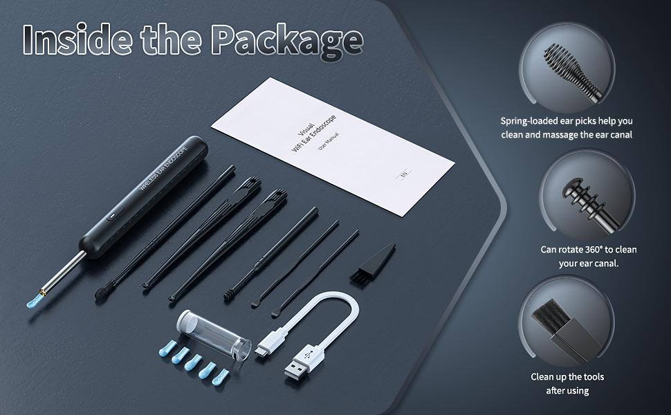Wax Removal, Cleaner with Camera and Light, FSA - HSA Eligible, Wax Removal Tool Camera with 1080P, Cleaning Kit with 6 Spoons, Otoscope for iOS & Android (Black)