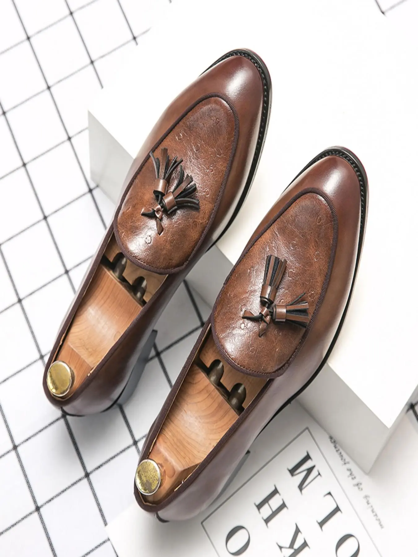Men's Tassel Loafers, Casual Business Work Office Slip-On Walking Shoes, Anti-Slip Rubber Sole, All-Season PU Leather Round Toe Flats, Formal Shoes, Pu Leather Footwear