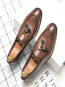 Men's Tassel Loafers, Casual Business Work Office Slip-On Walking Shoes, Anti-Slip Rubber Sole, All-Season PU Leather Round Toe Flats, Formal Shoes