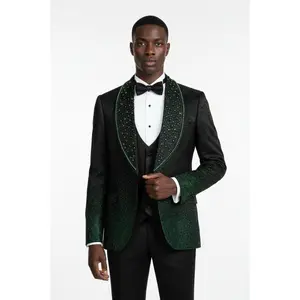 Black & Emerald Green Crystal 3-Piece Tuxedo | European Made | Prom 2026