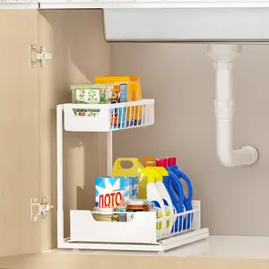 2 Tier Under Sink Organizer Sliding Storage Drawer Kitchen Bathroom Cabinet Pull Out Cabinet Organizer Slide Out Sink Shelf & Cabinet Organizer Racks fantastic quality ascetically pleasing easy to install  Mother's Day gift