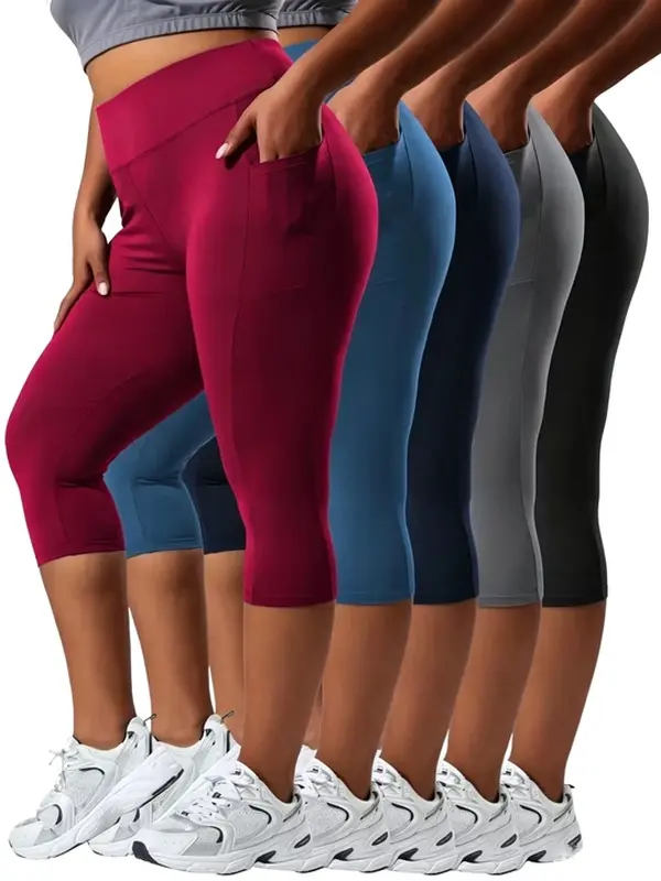 Plus Size Capri Leggings with Pockets Non-See-Through Capri Yoga Pants for Women High Waisted Capri Leggings for Women