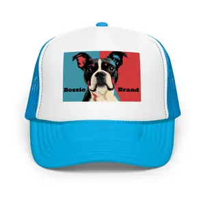 Unisex 5-Panel Structured Bossie Red White & Blue Baseball Cap - Polyester Fabric, Blue & White Mesh Back, Adjustable Snap, High-Density Foam, Matching Braid, 1 Size Fits Most