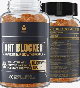 DHT Blocker Gummies Hair Growth Supplement, Super Potency Saw Palmetto & Biotin 10000 mcg for Women & Men, Plus 12 Proprietary Blend - Prevent Hair Loss, Blocking DHT Receptors, Hormonal Balance