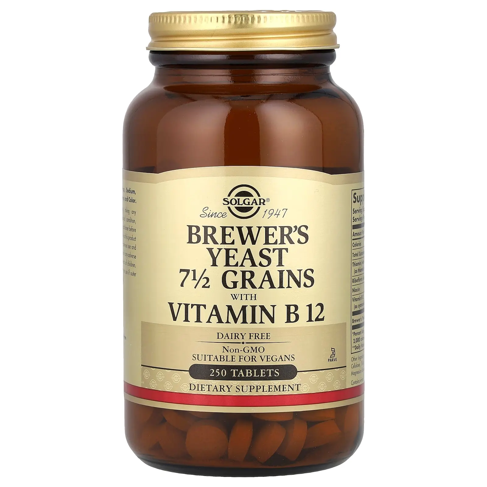 Solgar Brewer's Yeast, 7 1/2 Grains with Vitamin B12, 250 Tablets