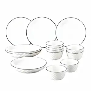 14-Piece Ceramic Dinnerware Set, Includes 8 Bowls & 6 Plates, Perfect for Christmas & Halloween Gifts, Microwave Oven Safe