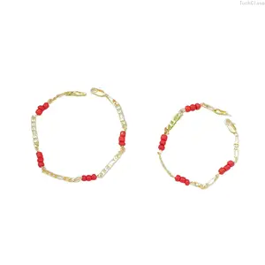 2026 New Exquisite 14k Gold Plated Wine Red Natural Garnet Beaded Bracelets for Women Female Lucky Fashion Jewelry Christmas Gifts