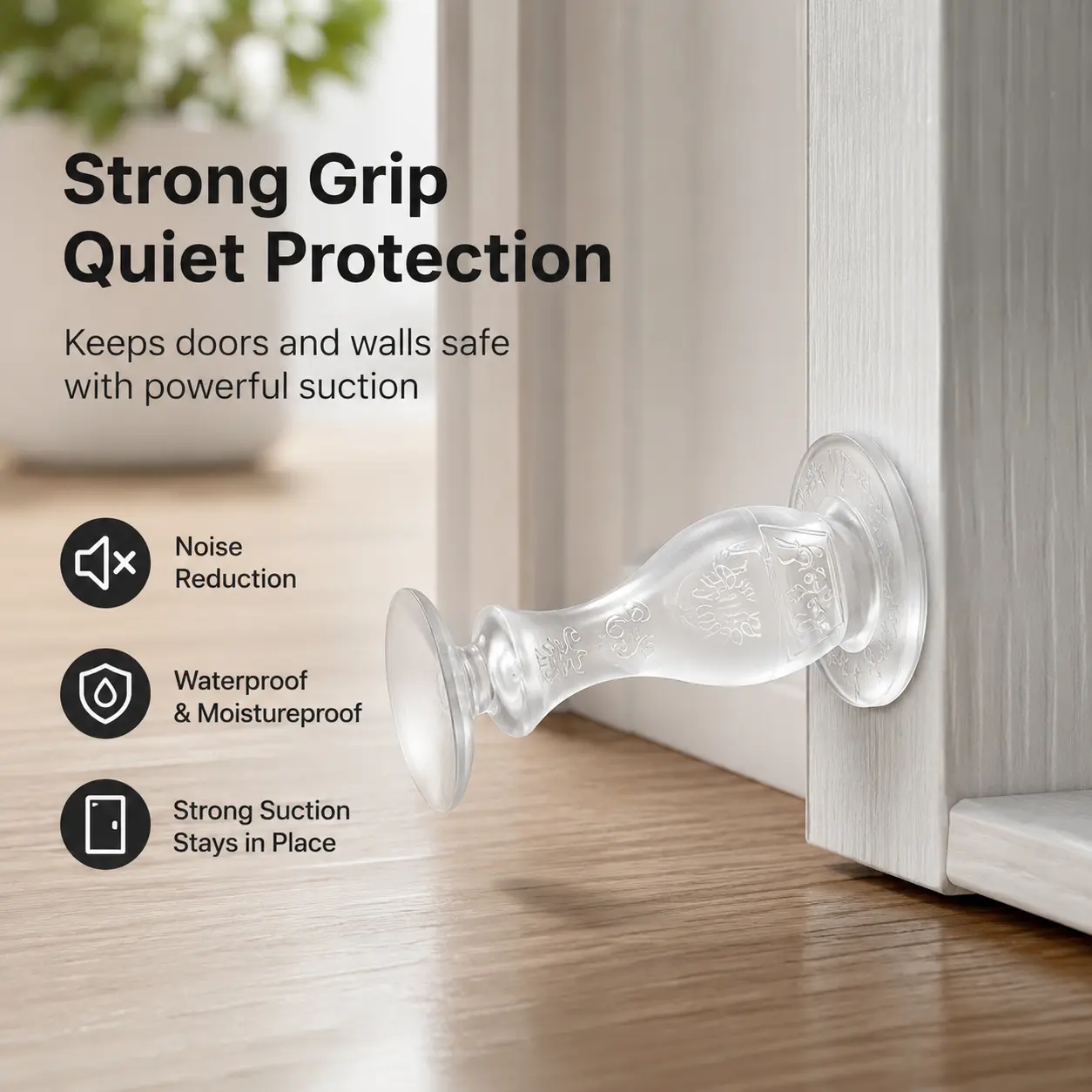 1 Piece, Transparent PVC No Drilling Door Stopper, Silent Shockproof Strong Suction for Home Door and Wall Protection