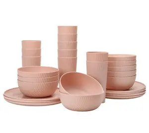 30-Piece Plastic Swirl Pattern Dinnerware Bundle Set, Pink
