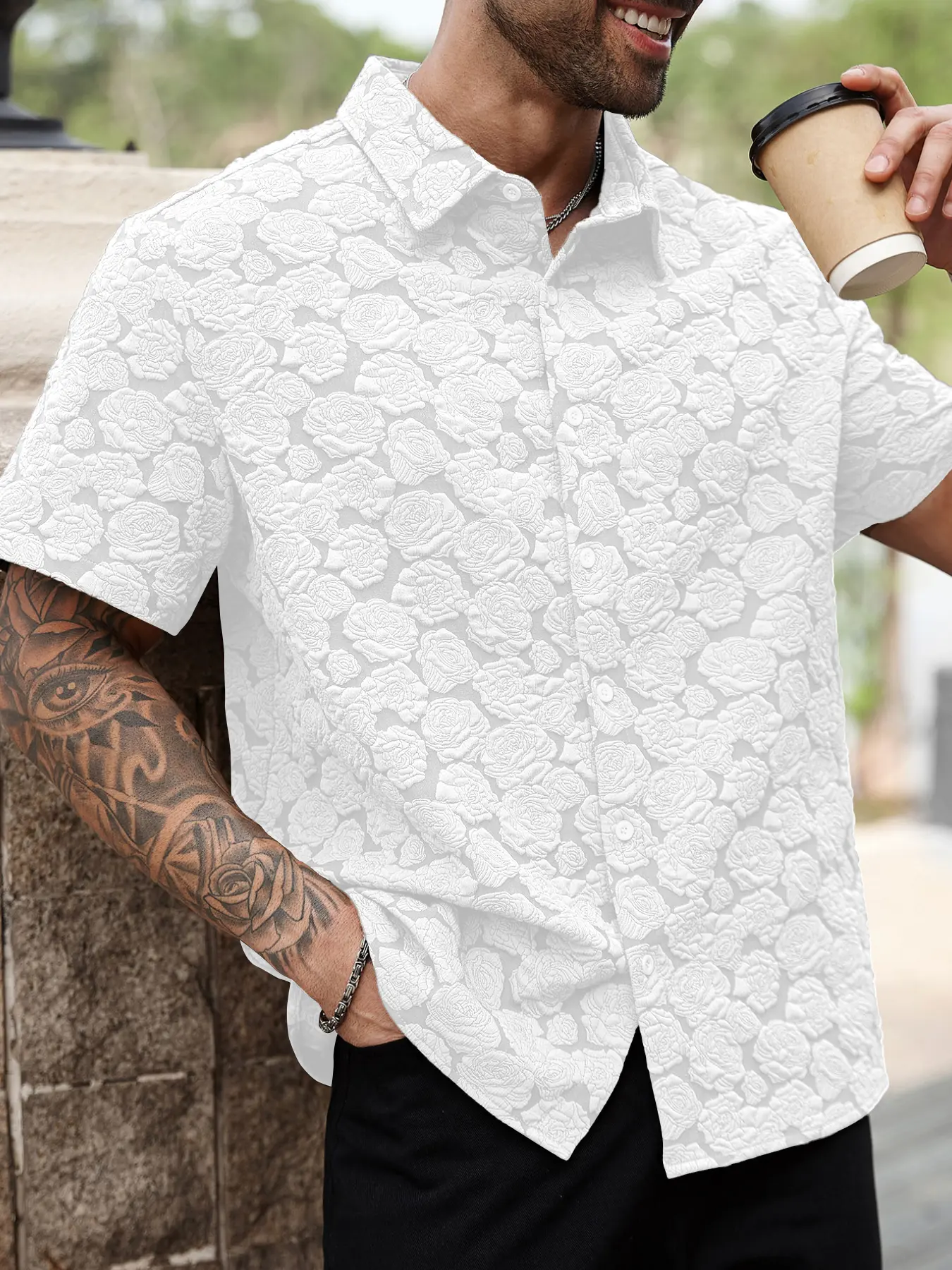 Men's Hawaiian Tropical Shirt Short Sleeve Button Design Plant Jacquard Print Casual Fashion Top Summer Vacation Beachwear Lightweight Comfortable Fabric Top Casual Fit Comfy
