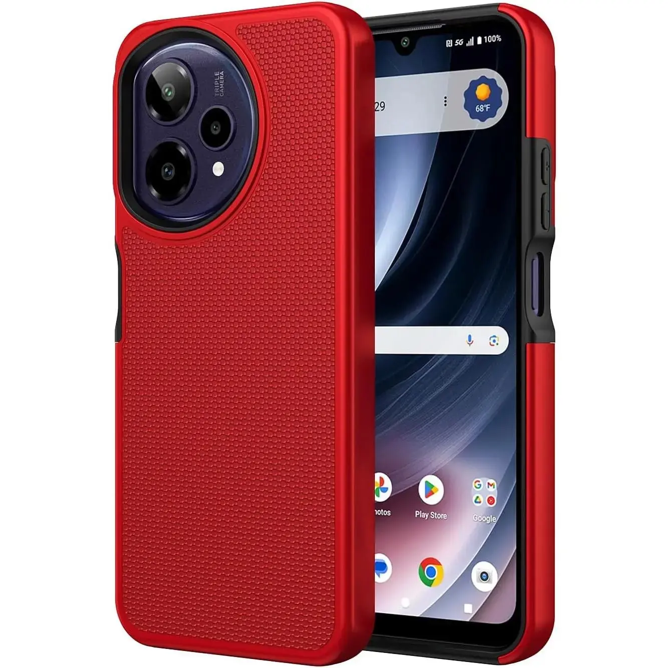 Shiny Diamond Silicone-Rubber Phone Case with Screen Protector, Dual-Layer Heavy-Duty Military-Grade Shockproof Corner Protection for Cricket Icon Plus 2026/AT&T Verge 2, Red