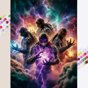 1 DIY Diamond Painting Set, 5D Diamond Art Set, DIY Decoration, Ninja Turtles, Energy Light Effects, Starry Sky Background, Full Round Drill, Mosaic, Diamond Art, DIY Art Home Decoration, Suitable for Christmas