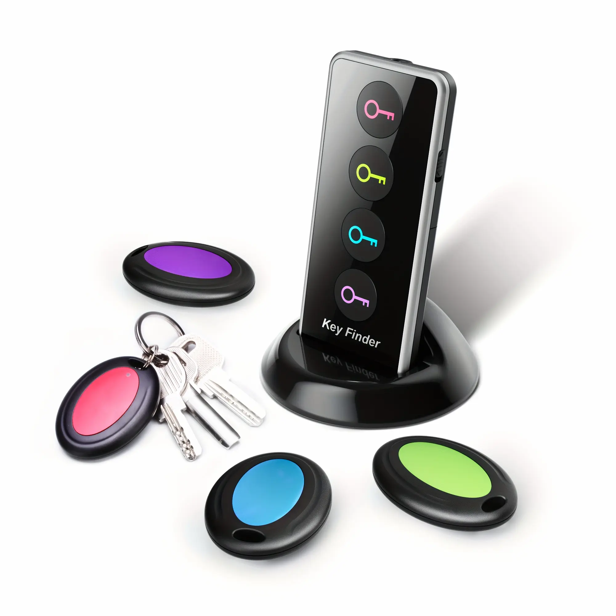 Wireless Key Finder With LED Light (131ft Range) - Easy-to-Use For Seniors - Locate Keys, Phones, Wallets, And TV Remotes - 4 Receivers, No App Required - Includes Batteries.