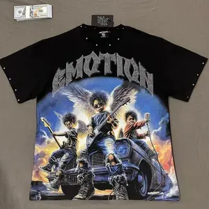 MIXED EMOTION Angel Rhinestone Graphic T-Shirt, Vintage Oversized Retro Streetwear Short Sleeve Tee, Y2K Aesthetic Summer Casual Top, Perfect Festival Outfit for Men Women