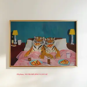 1 piece/set, Tiger-Print Pizza Theme Wall Art: Dopamine Decor Vintage Art Print, Creative Home Decor Painting, Printed Art Wall Hanging, Frameless, 2D Flat