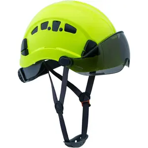 Lime Green Vented Safety Helmet with Flip-Up Tinted Visor - 6-Point Adjustable ABS Shell for Men & Women, for Hiking & Light Outdoor Work