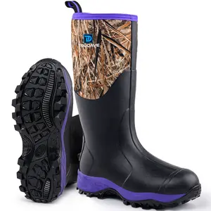 【No steel toe】Trudave Rubber Boots for Women, Waterproof Insulated Mud Rain Boots with Steel Shank, 6mm Neoprene Anti-slip Outdoor Work Boots Lightweight Shoe Purple