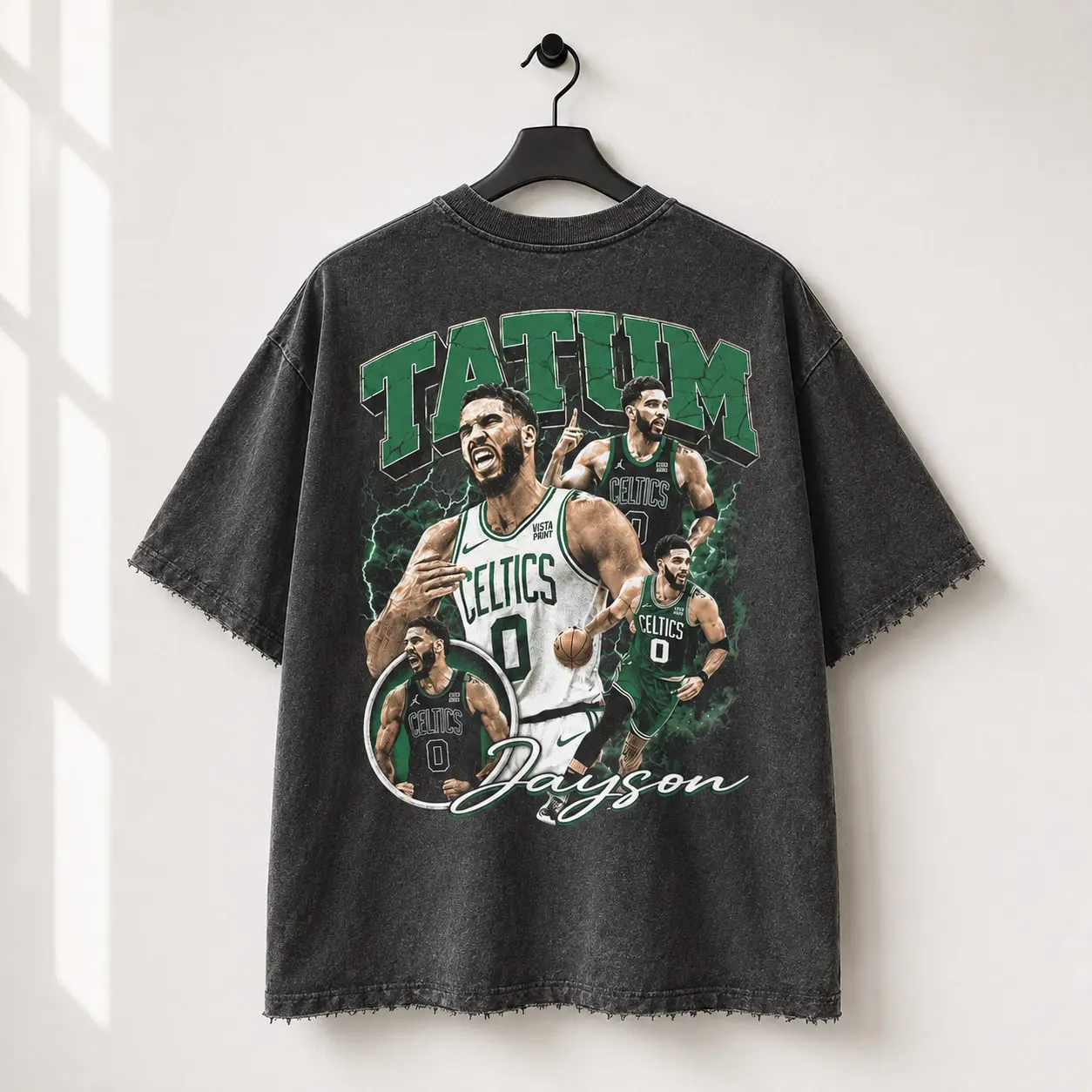 Vintage Jayson Tatum Graphic T-Shirt,  Washed Oversized Basketball Tee, Retro Celtics-Inspired Streetwear Shirt, Basketball Fans & Everyday Casual Wear