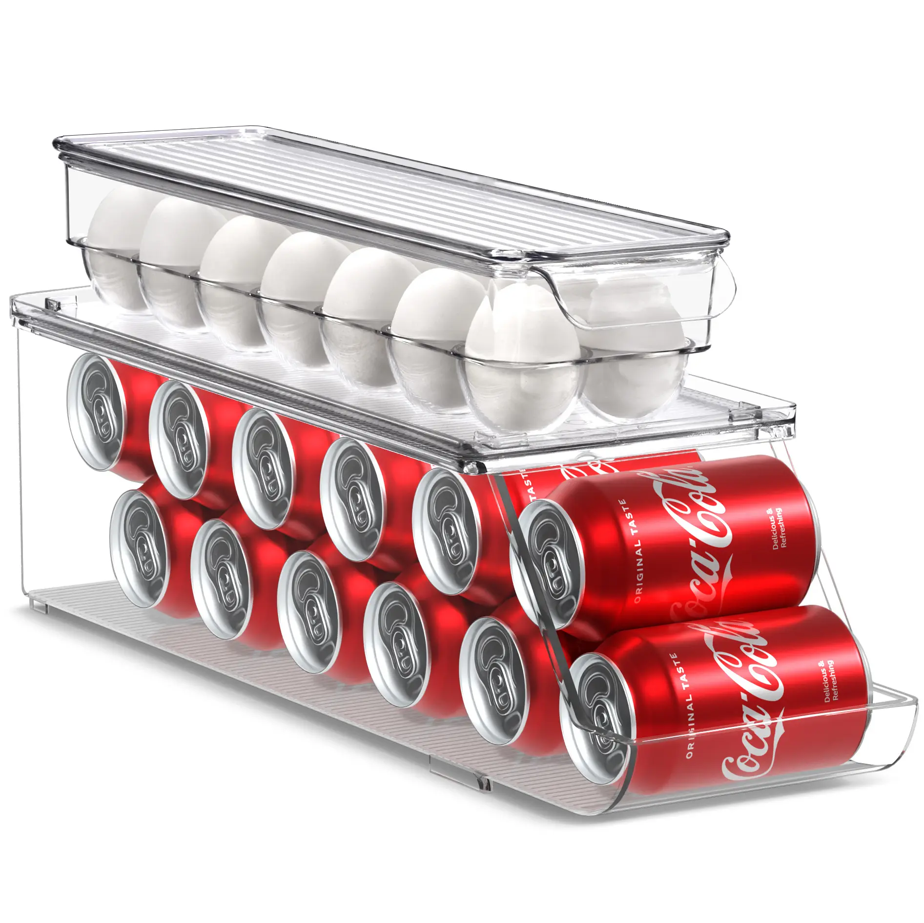 Sorbus Soda Can Organizer for Refrigerator and Egg Holder for Fridge Set, Stackable Can Holder Dispenser and Egg Holder with Lid Boxes Plastic
