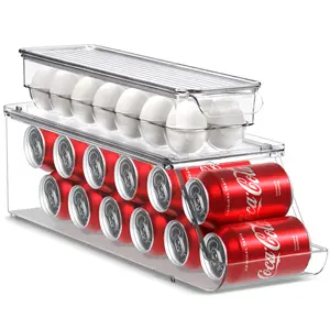 Sorbus Soda Can Organizer for Refrigerator and Egg Holder for Fridge Set, Stackable Can Holder Dispenser and Egg Holder with Lid Boxes Plastic