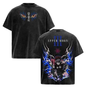 Akaza Upper Rank 3 Vintage Washed T-Shirt – Demon Slayer Oversized Manga Villain Tee, Heavy Cotton Unisex Anime Graphic Streetwear Top