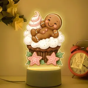 Acrylic LED Night Light, Gingerbread Man Cake Topper, Christmas Theme, USB Powered, Warm Light, Button Control, Perfect for Bedroom Decor