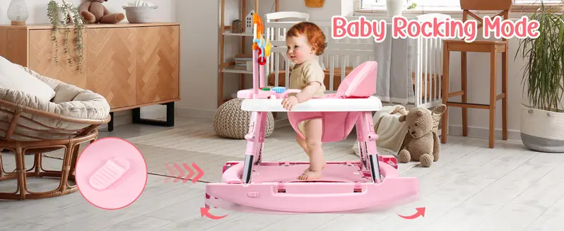 Unisex Plastic 5-in-1 Activity Walker for 6-18 Months Infants - Safety Tested, Foldable, 3 Adjustable Heights, Bouncer + Rocker, Triangular Base, Music, Feeding Tray, Removable Footrest, Portable, Breathable Baby Items (Choking Hazard Small Parts Note)